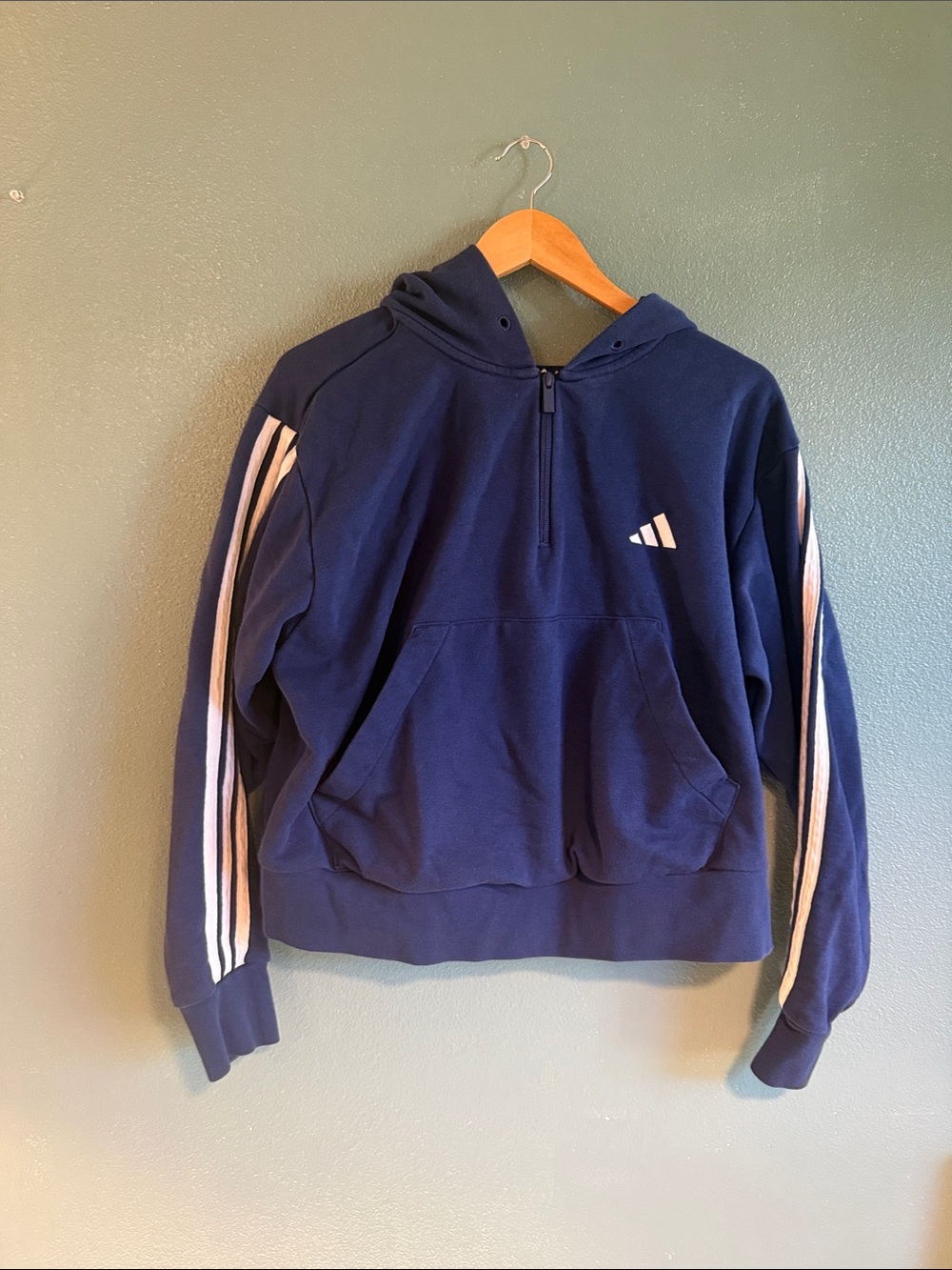 adidas Navy and White 1/2 Zip Hoodie